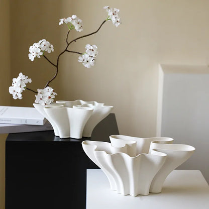 Wave Ceramic Vases / White