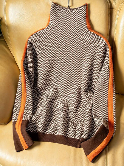 Giulia | Maglione a collo alto a righe a contrasto