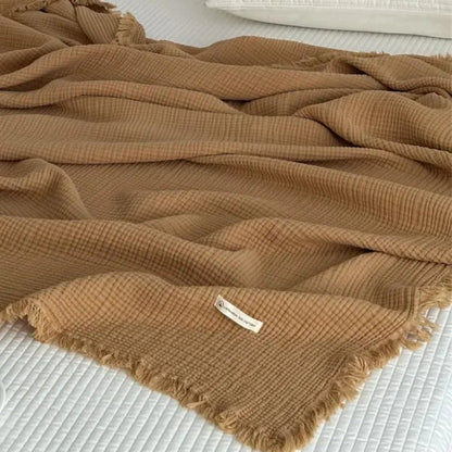 Reu Fringed Cotton Throw / Caramel