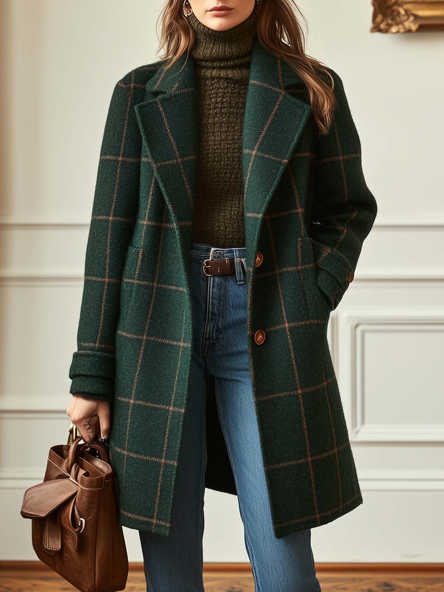 Aurora™ – Cappotto a Quadri Verde Smeraldo